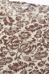 Buy Pure Cotton Floral Printed Kurta Top in Brown Online - Side