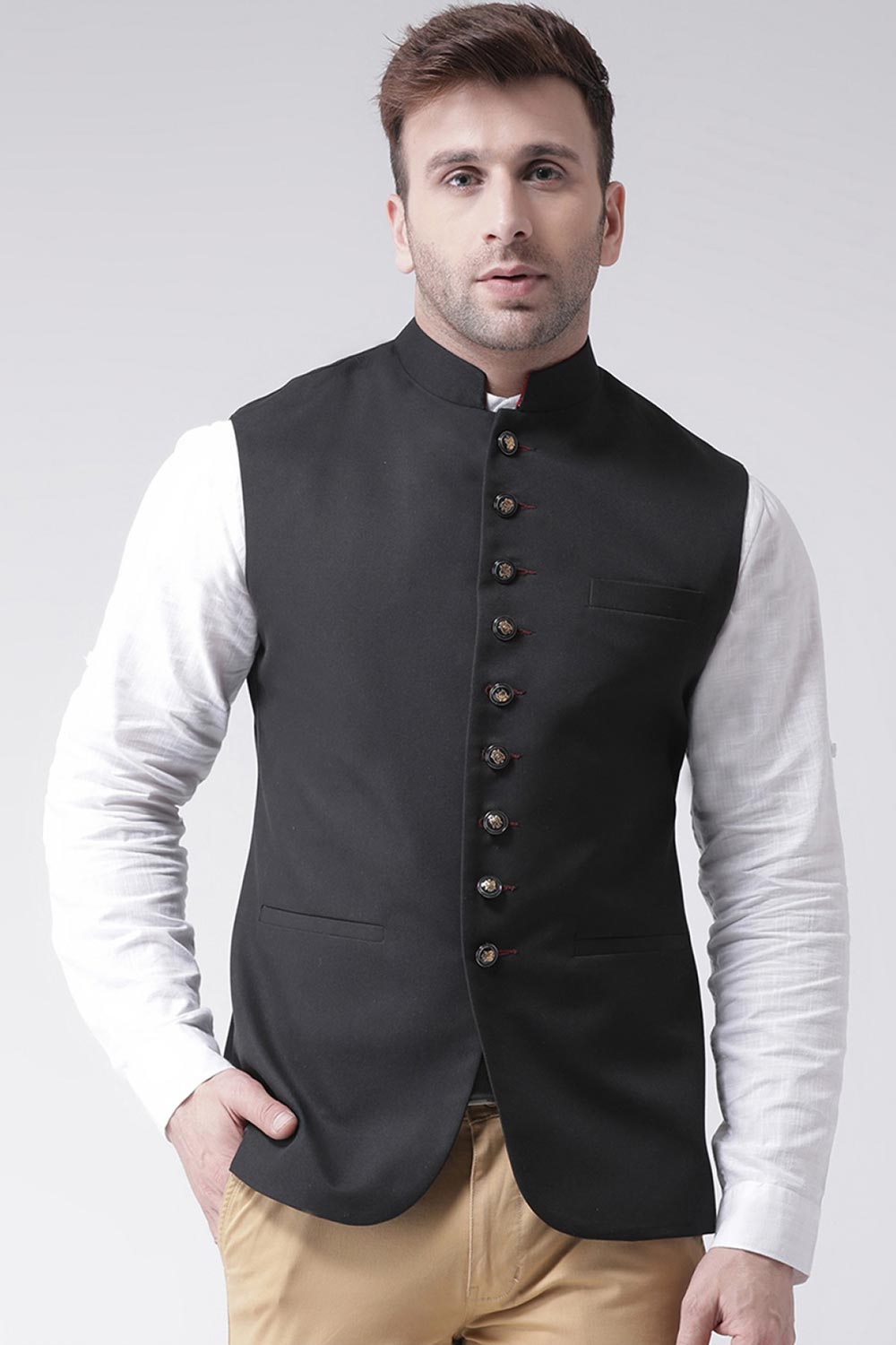 Buy Men's Suiting fabric  Solid Jacket in Black Online