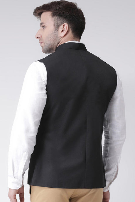 Buy Men's Suiting fabric  Solid Jacket in Black Online - Front