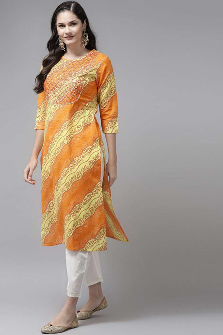 Pure Cotton Sequin Embroidered Yellow Kurta Set - Side