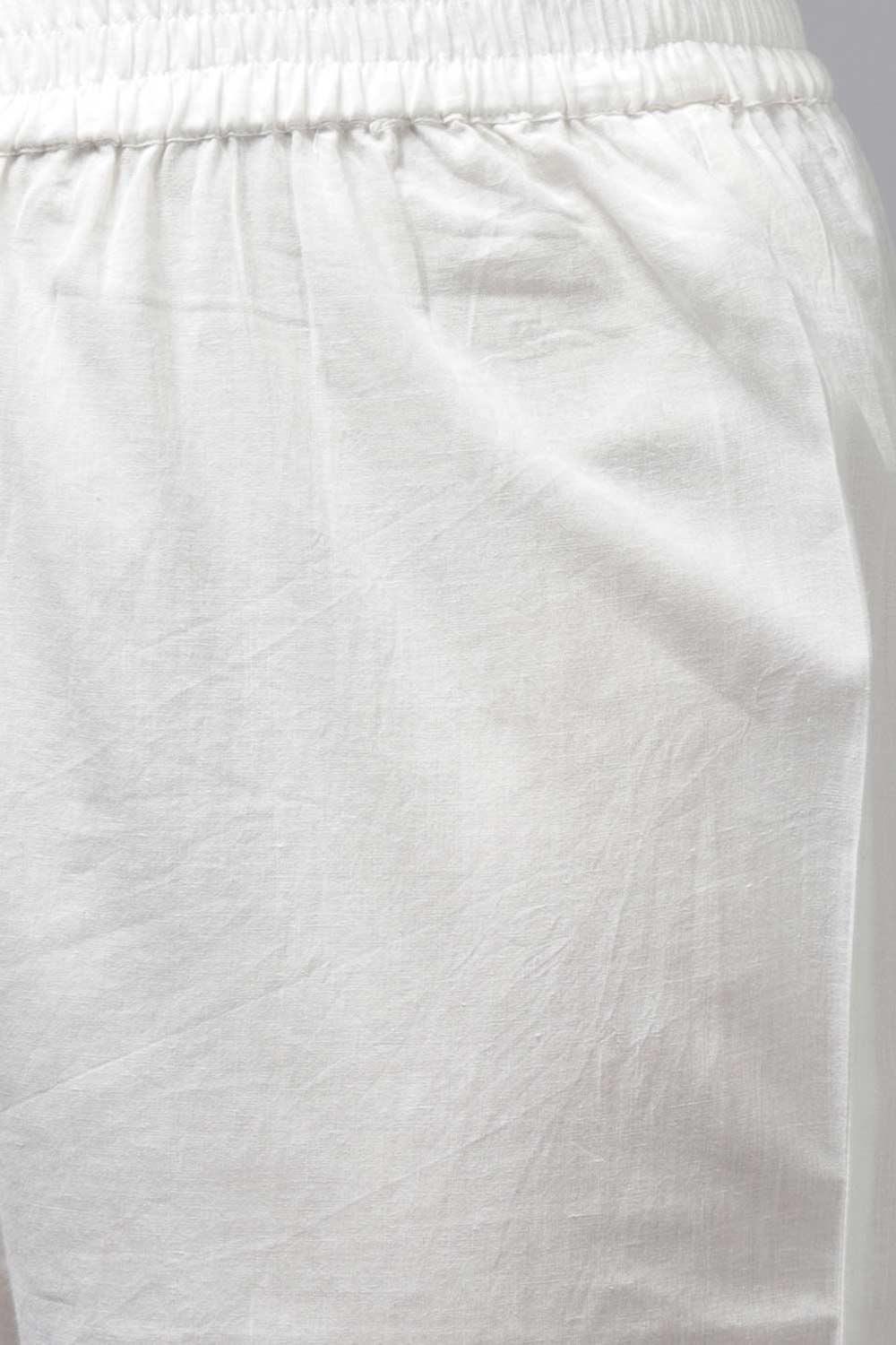 Pure Cotton Sequin Embroidered White Pent