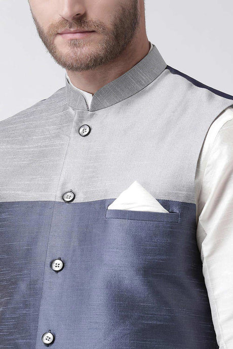 Buy Men's Art Silk  Solid Kurta Set in White
Jacket Color: Multi Color Online - Front