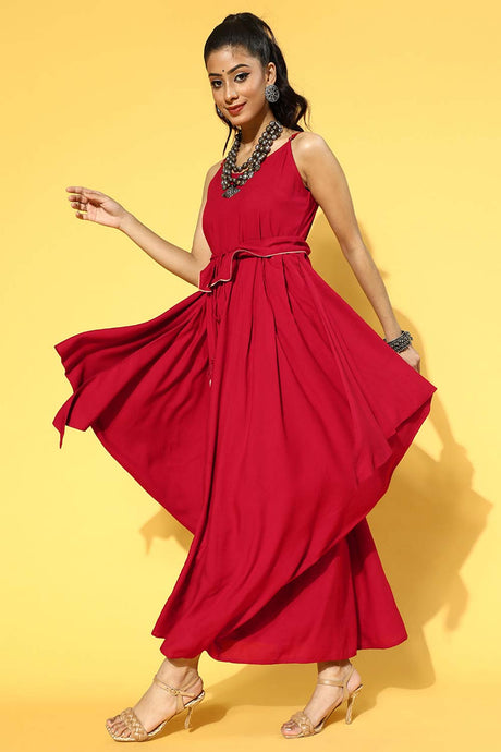 Red Viscose Rayon Solid Dress