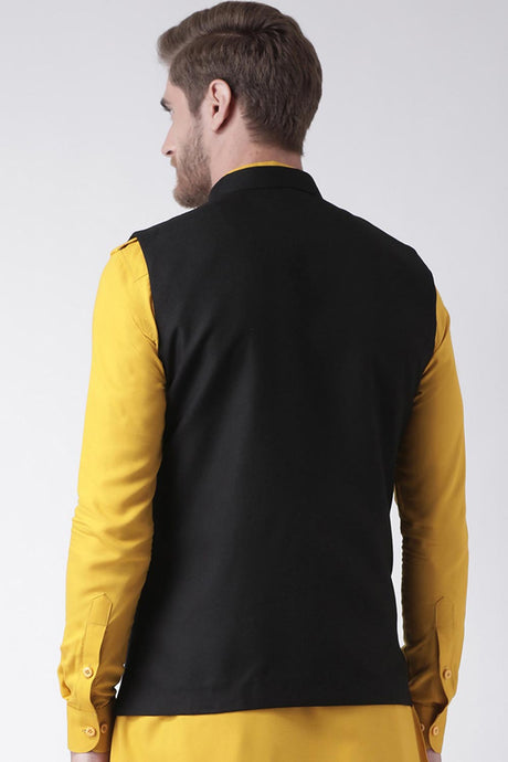 Buy Men's Suiting fabric  Solid Jacket in Black Online - Back
