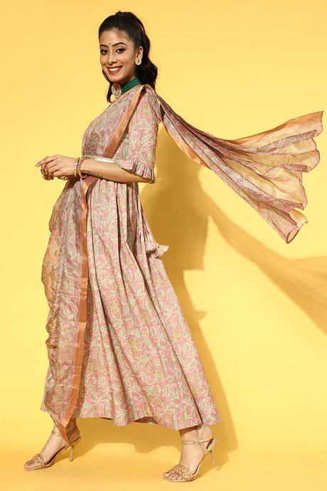 Peach Viscose Rayon Floral Print Dress