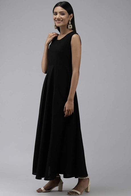 Black Viscose Rayon Solid Dress