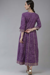 Purple Pure Cotton Embroideredand Bijia Lace And Mirror And Gotta Dress