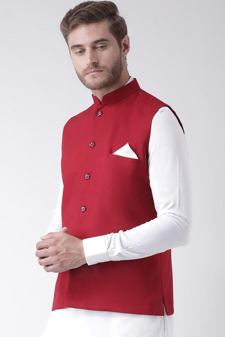 Buy Men's Suiting fabric  Solid Kurta Set in Red
Jacket Color: Multi Color Online