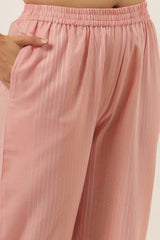 Pink Pure Cotton Plastic Buttons & Bijia Lace Plazzo Suit Set