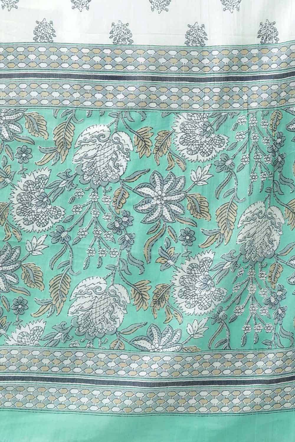 Sea Green Pure Cotton Screen Print And Floral Print Pant Suit Set