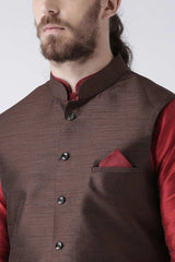 Buy Men's Art Silk  Solid Jacket in Brown Online - Front