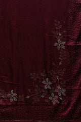 Satin Diamond Work Saree In Maroon