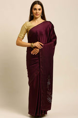 Satin Diamond Work Saree In Maroon