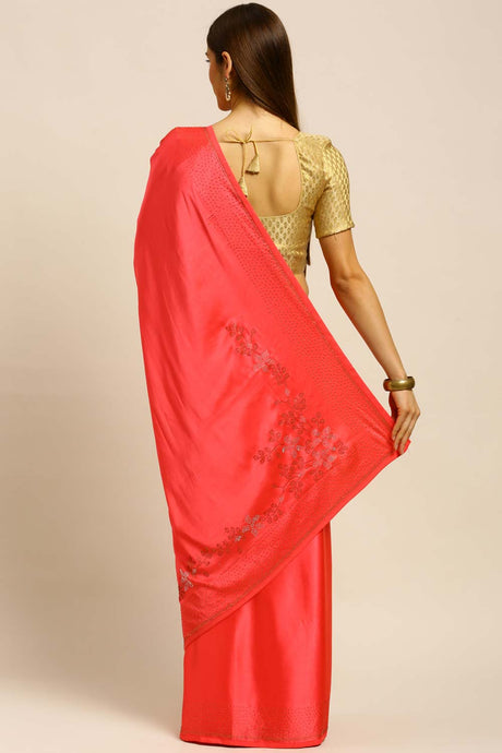 Satin Diamond Work Saree In Pink