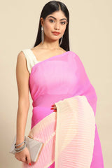 Buy Pink Crepe Pleated Saree Online - Front