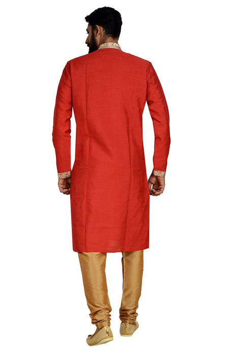 Dhupion Art Silk Kurta with Pajama in Red