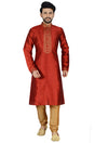 Atool Men's Dhupion Silk Solid Kurta with Pyjama in Red