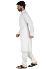 Men's Georgette Printed Kurta with Pajama in White