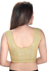 Gold Polyester Stretchable Non-Padded Sleeveless Saree Blouse