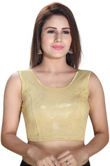 Gold Polyester Stretchable Non-Padded Sleeveless Saree Blouse