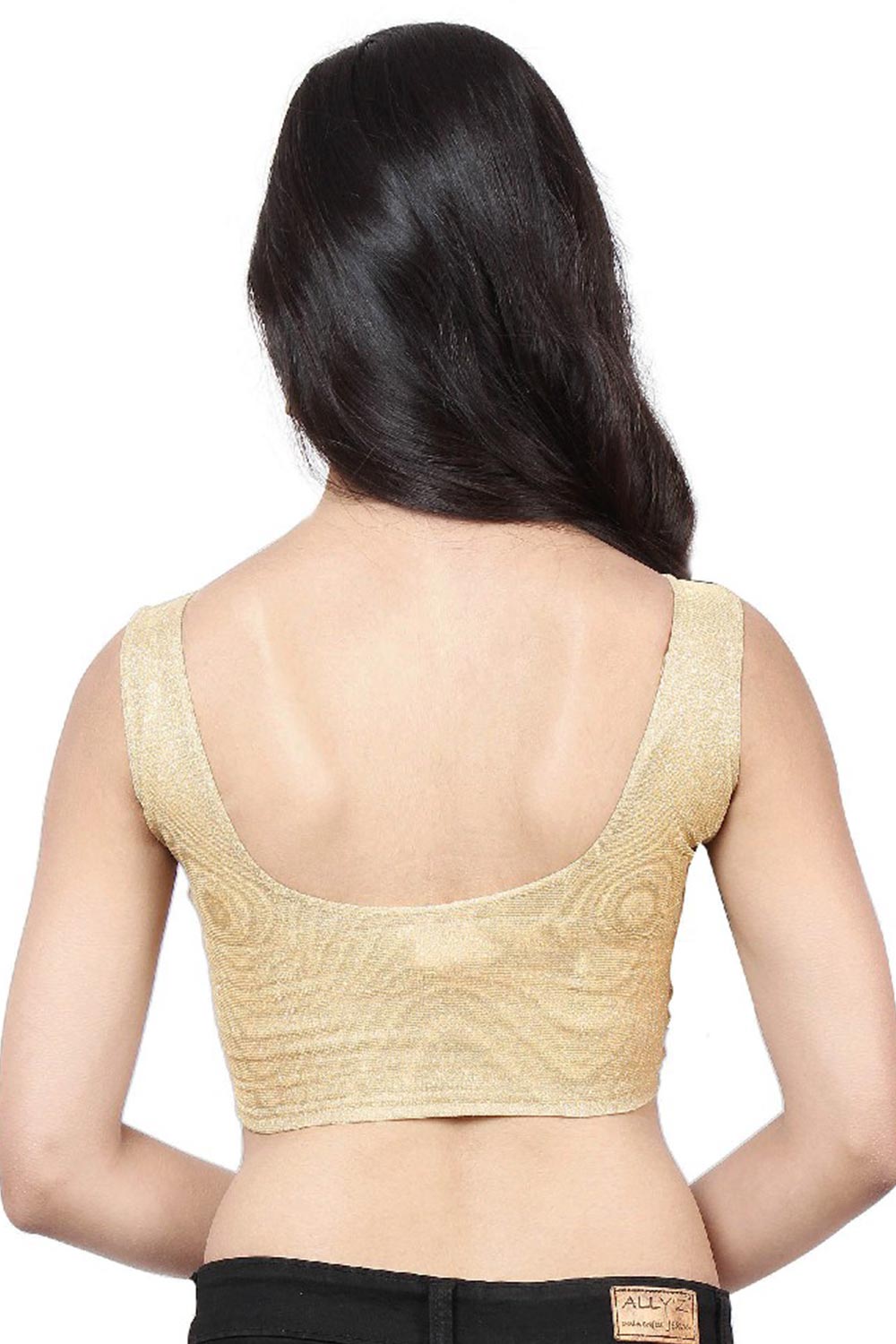 Gold Polyester Stretchable Non-Padded Sleeveless Saree Blouse