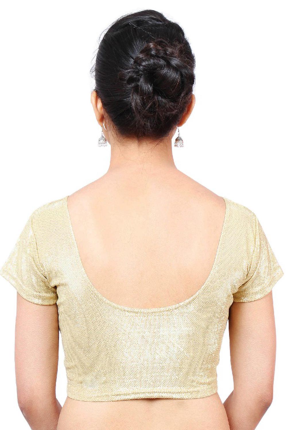 Gold Polyester Stretchable Non-Padded Short Sleeves Saree Blouse