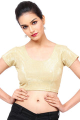 Gold Polyester Stretchable Non-Padded Short Sleeves Saree Blouse