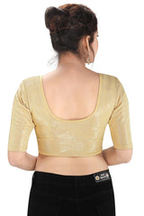 Gold Polyester Stretchable Non-Padded Elbow Sleeves Saree Blouse