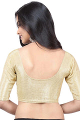 Gold Polyester Stretchable Non-Padded Elbow Sleeves Saree Blouse