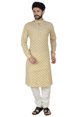 Atool Men's Cotton Linen Printed Kurta with Pyjama in Brown