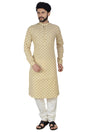 Atool Men's Cotton Linen Printed Kurta with Pyjama in Brown