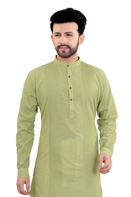 Men's Blended Cotton Embroidered Kurta Pajama Set in Green