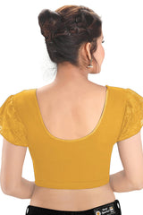 Gold Cotton Lycra Blend Stretchable Non-Padded Short Sleeves Saree Blouse