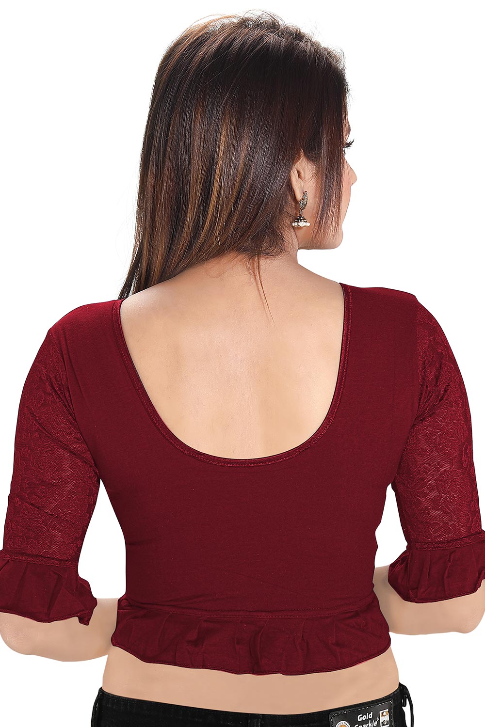 Maroon Cotton Lycra Blend Stretchable Non-Padded Elbow Sleeves Saree Blouse