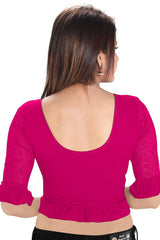 Pink Cotton Lycra Blend Stretchable Non-Padded Elbow Sleeves Saree Blouse