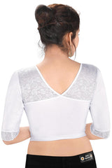 Silver Polyester Stretchable Non-Padded Elbow Sleeves Saree Blouse