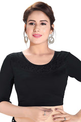 Black Cotton Lycra Blend Stretchable Non-Padded Elbow Sleeves Saree Blouse