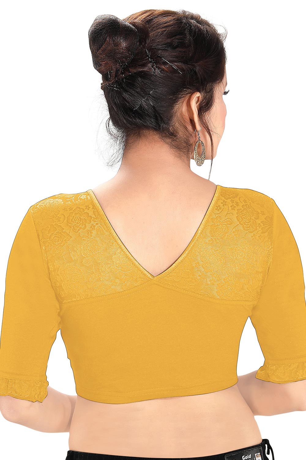 Gold Cotton Lycra Blend Stretchable Non-Padded Elbow Sleeves Saree Blouse