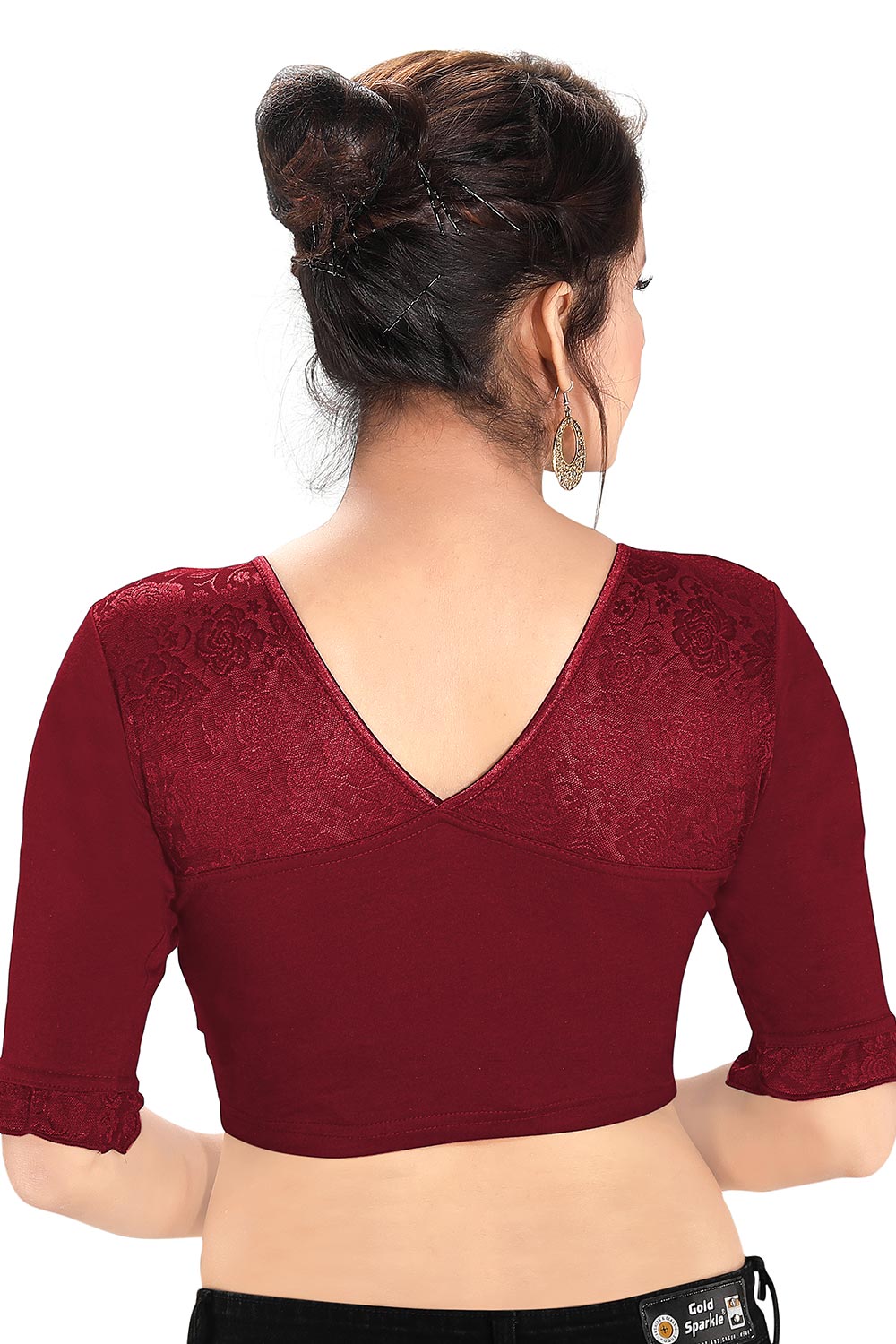 Maroon Cotton Lycra Blend Stretchable Non-Padded Elbow Sleeves Saree Blouse