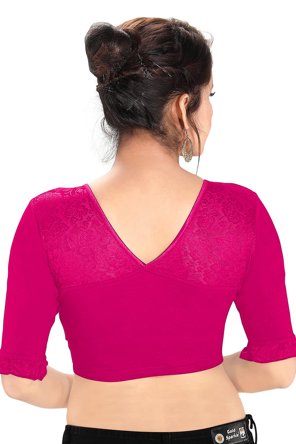 Pink Cotton Lycra Blend Stretchable Non-Padded Elbow Sleeves Saree Blouse