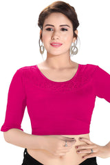 Pink Cotton Lycra Blend Stretchable Non-Padded Elbow Sleeves Saree Blouse