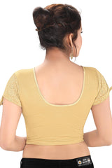 Gold Polyester Stretchable Non-Padded Short Sleeves Saree Blouse