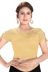 Gold Polyester Stretchable Non-Padded Short Sleeves Saree Blouse