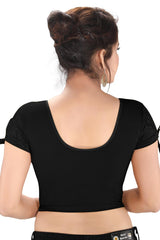 Black Cotton Blend Stretchable Non-Padded Short Sleeves Saree Blouse