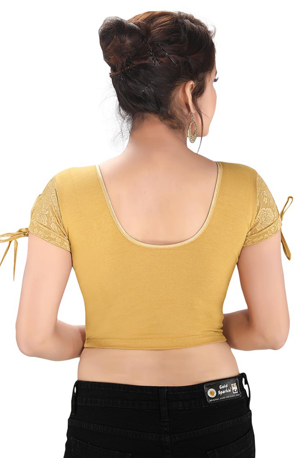 Gold Cotton Blend Stretchable Non-Padded Short Sleeves Saree Blouse