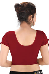 Maroon Cotton Blend Stretchable Non-Padded Short Sleeves Saree Blouse