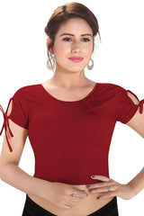 Maroon Cotton Blend Stretchable Non-Padded Short Sleeves Saree Blouse