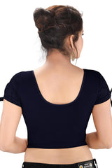 Navy Blue Cotton Blend Stretchable Non-Padded Short Sleeves Saree Blouse