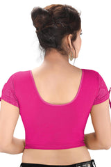 Pink Cotton Blend Stretchable Non-Padded Short Sleeves Saree Blouse