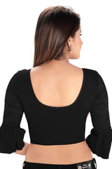 Black Cotton Lycra Blend Stretchable Non-Padded Elbow Sleeves Saree Blouse